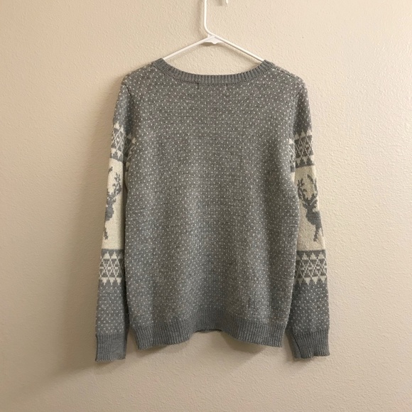 Heather Gray & Cream Holiday Reindeer Fairisle Crewneck Sweater - Picture 8 of 12